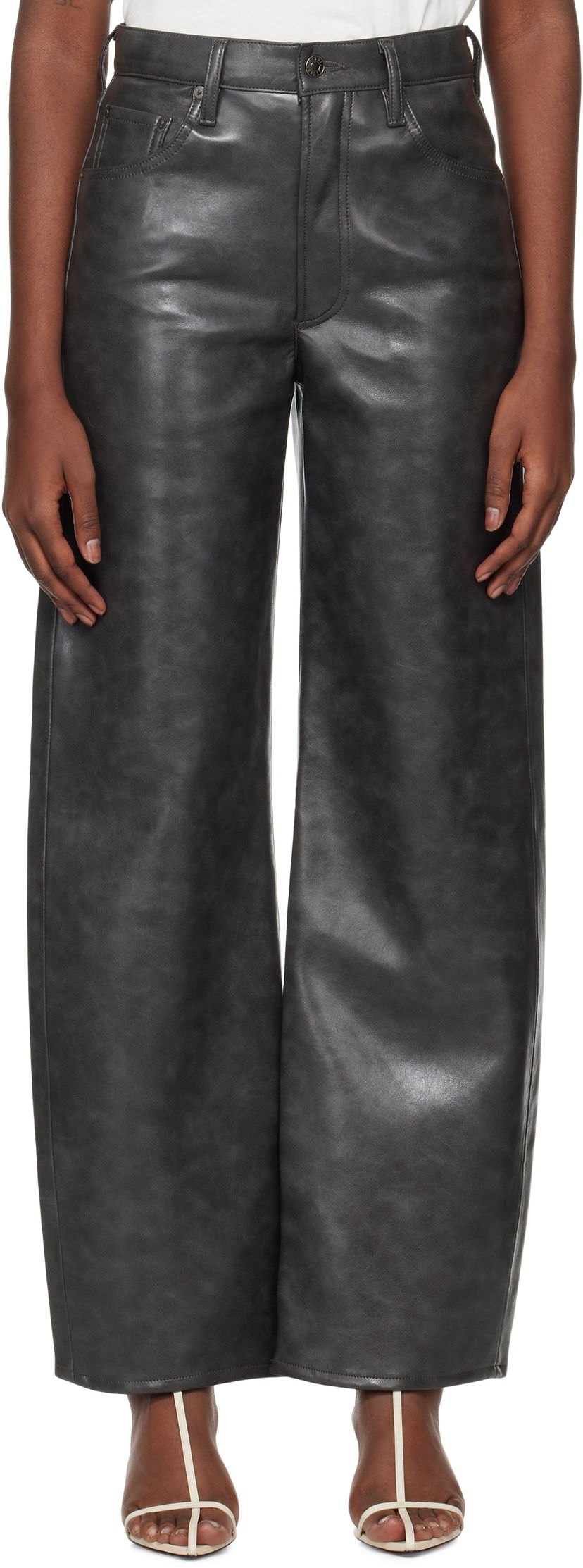 Nohavice AGOLDE Low Curve Recycled Leather Pants Šedá | A9231-1558