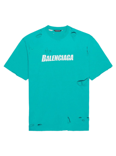 Tričko Balenciaga Caps Destroyed Flatground T-shirt Tyrkysová | 651795TKVB84661