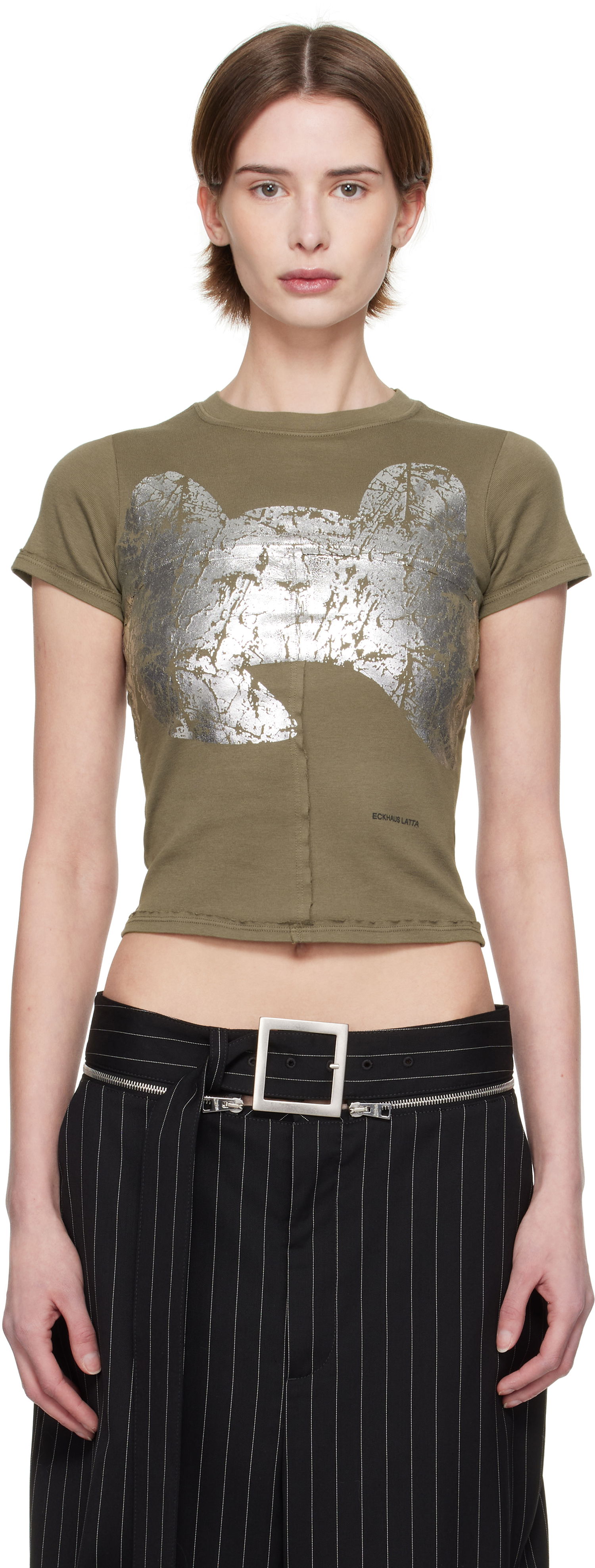 Crop Top Eckhaus Latta Eckhaus Latta Lapped Baby T-Shirt Zelené | 303-EL-PS25-R -, 0
