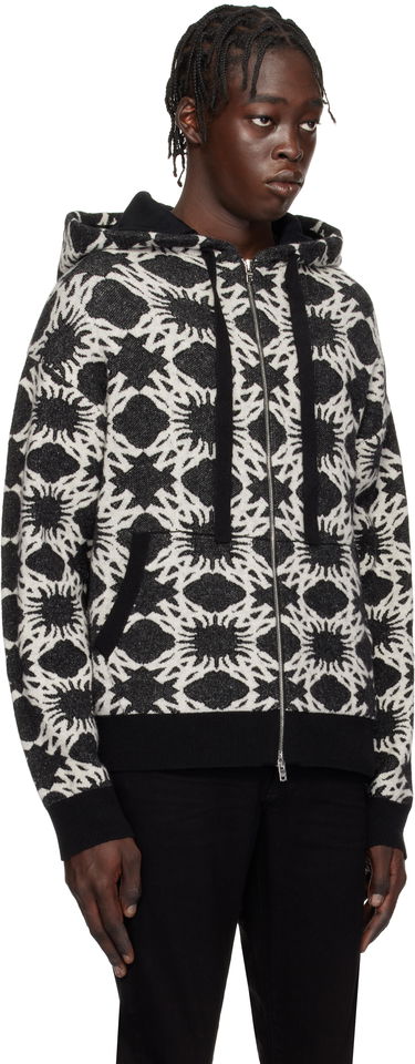 Mikina AMIRI Geometric-Print Knit Zip-Up Hoodie Čierna | AMKNHD1011, 1