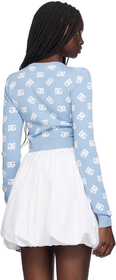 Sveter Dolce & Gabbana Dolce&Gabbana Cropped Jacquard Logo Sweater Modrá | FXI12T JFMGT, 2