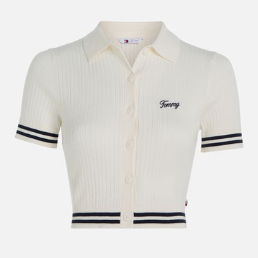 Polo tričko Tommy Hilfiger Tommy Jeans Ribbed Knit Crop Top - S Béžová | DW0DW17761YBH, 2