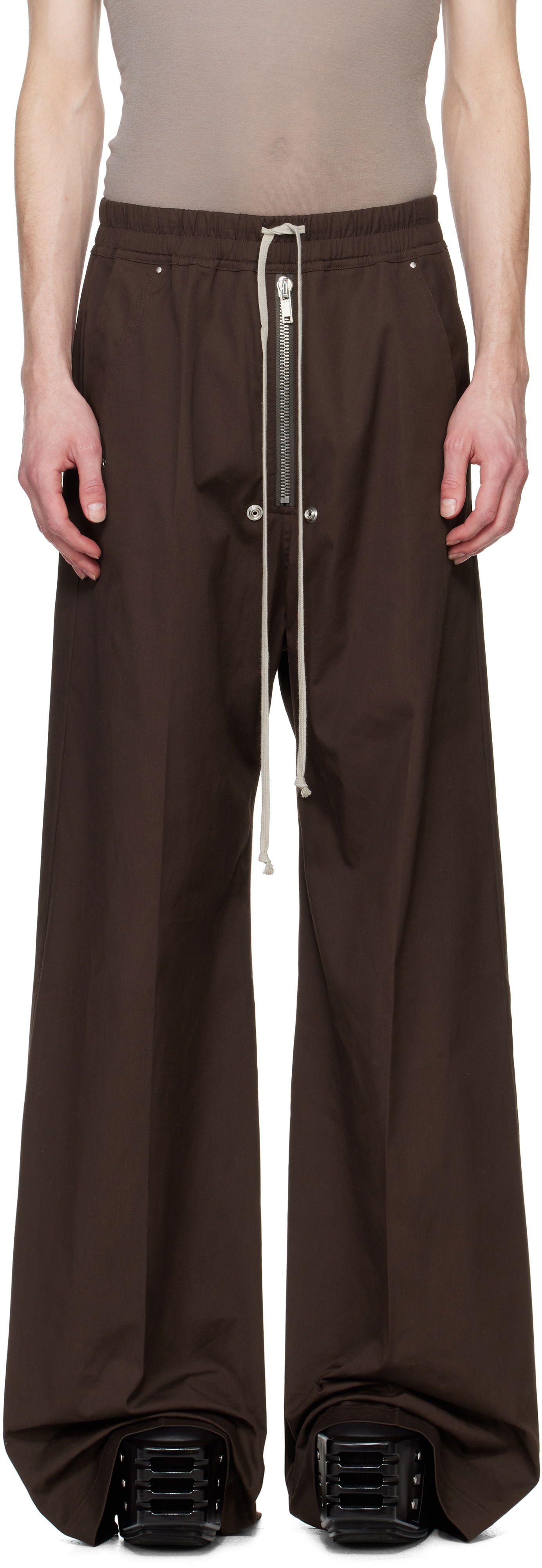 Nohavice Rick Owens Rick Owens Hollywood Wide Bela Trousers Hnedá | RU01E5366 TE, 0