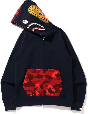 Bape Color Camo Shark Full Zip Hoodie Navy/Red