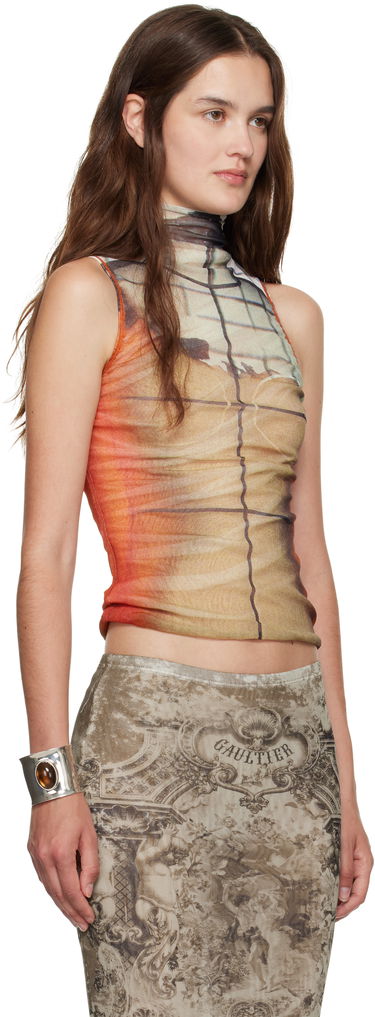 Tielko Jean Paul Gaultier Jean Paul Gaultier 'The Fire' Printed Mesh Tank Top Oranžová | 25/03-W-TO307-M003P-150100, 4