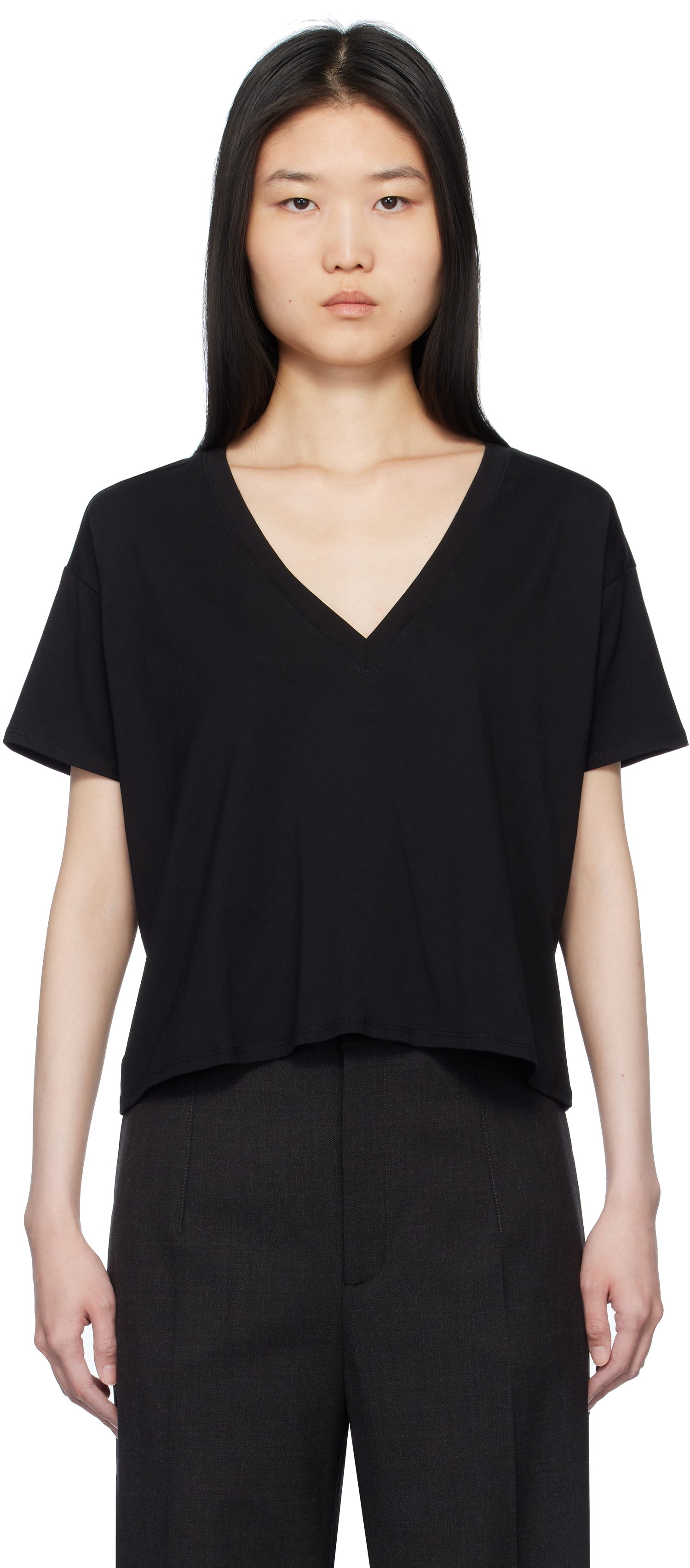 Tričko Loulou de Saison Loulou de Saison Faaa V-Neck T-Shirt Čierna | FAAA, 0