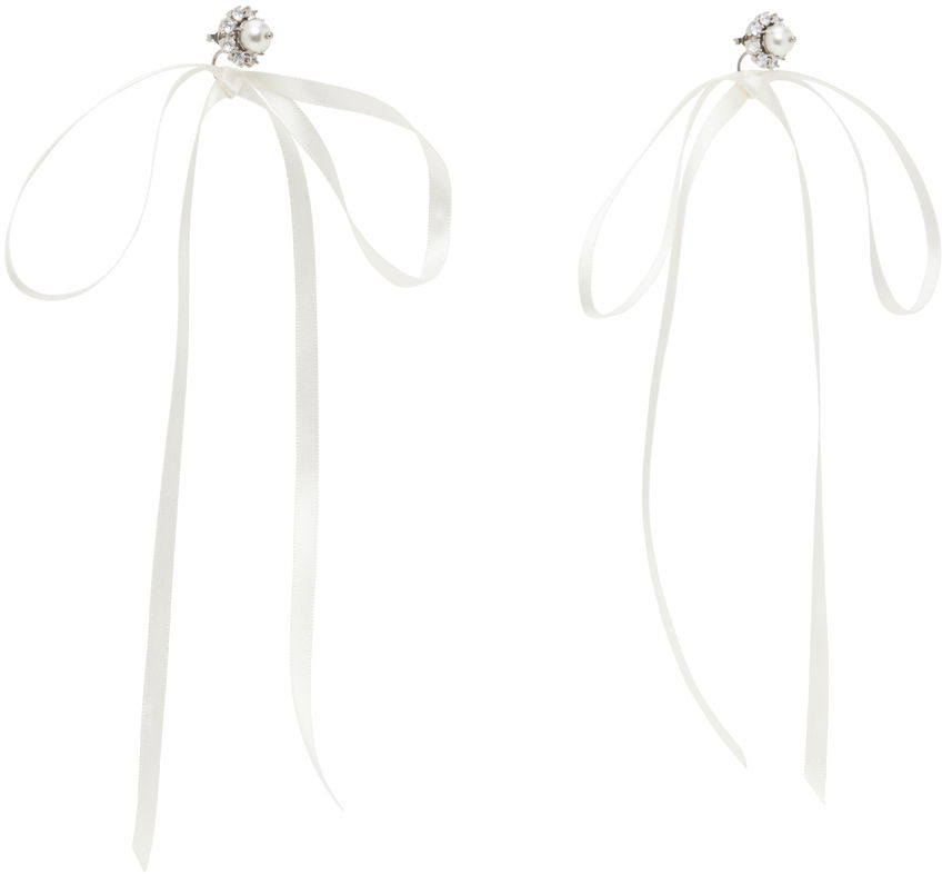 Náušnice Simone Rocha Simone Rocha Double Ended Daisy Bow Ribbon Earrings Biela | ERG497 0906, 1