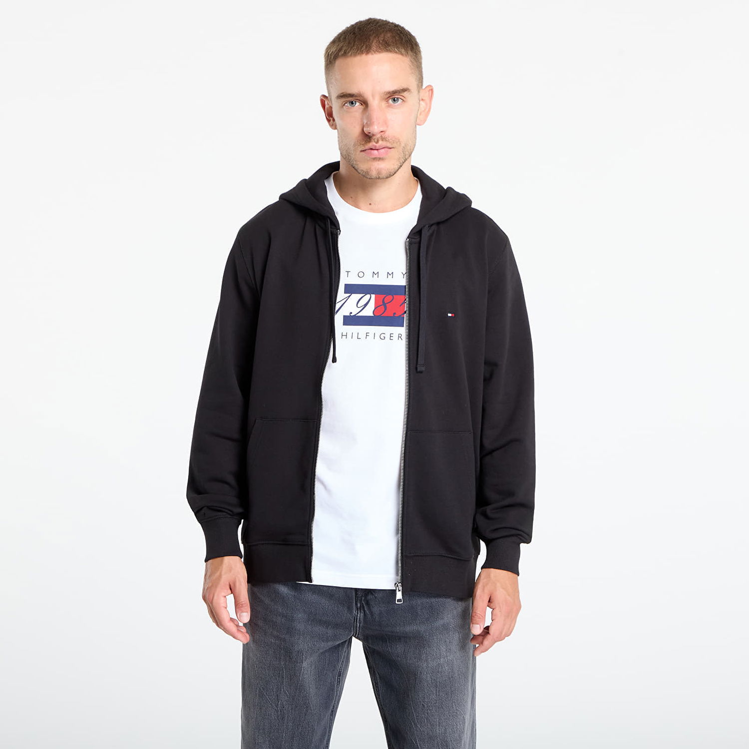 Mikina Tommy Hilfiger Tommy Hilfiger Men's Essential Terry Zip-Through Hoodie Čierna | MW0MW37239 BDS, 0