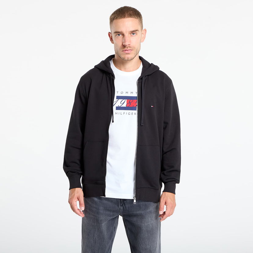 Mikina Tommy Hilfiger Tommy Hilfiger Men's Essential Terry Zip-Through Hoodie Čierna | MW0MW37239 BDS