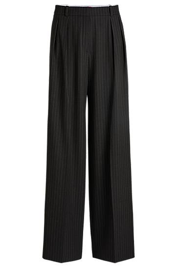 Nohavice BOSS Regular-Fit Pinstripe Stretch Trousers Čierna | 50531003, 0