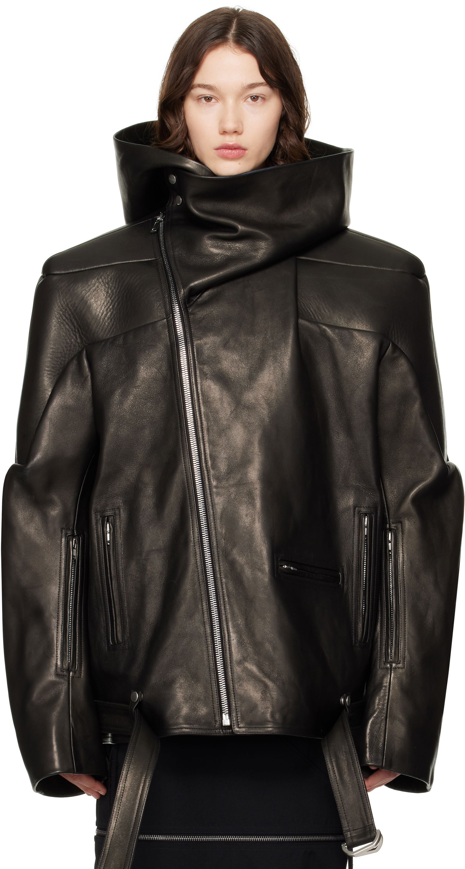Bunda Rick Owens Rick Owens Hollywood Jumbo Stooges Cropped Leather Jacket Čierna | RO01E7782 LNV, 0