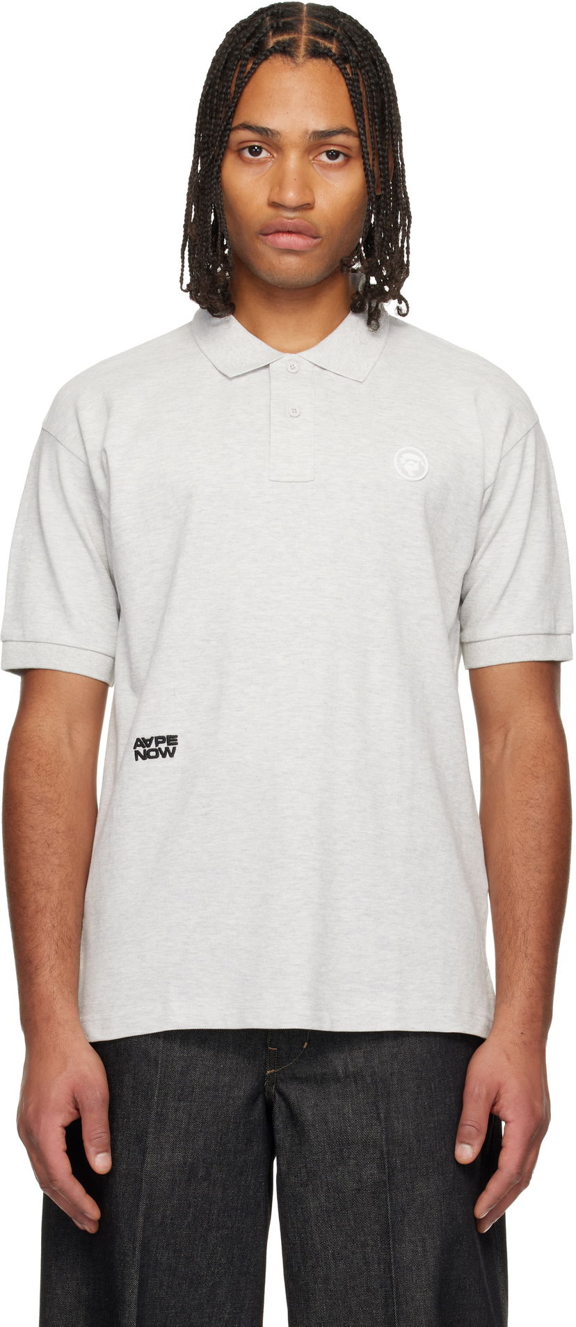 Polo tričko AAPE by A Bathing Ape 'AAPENOW' Moonface Logo Short Sleeve Polo Šedá | AAPPOM1609XANWH2