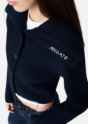 Sveter AXEL ARIGATO Celine Cropped Ribbed Knit Cardigan Navy | A3359001, 6