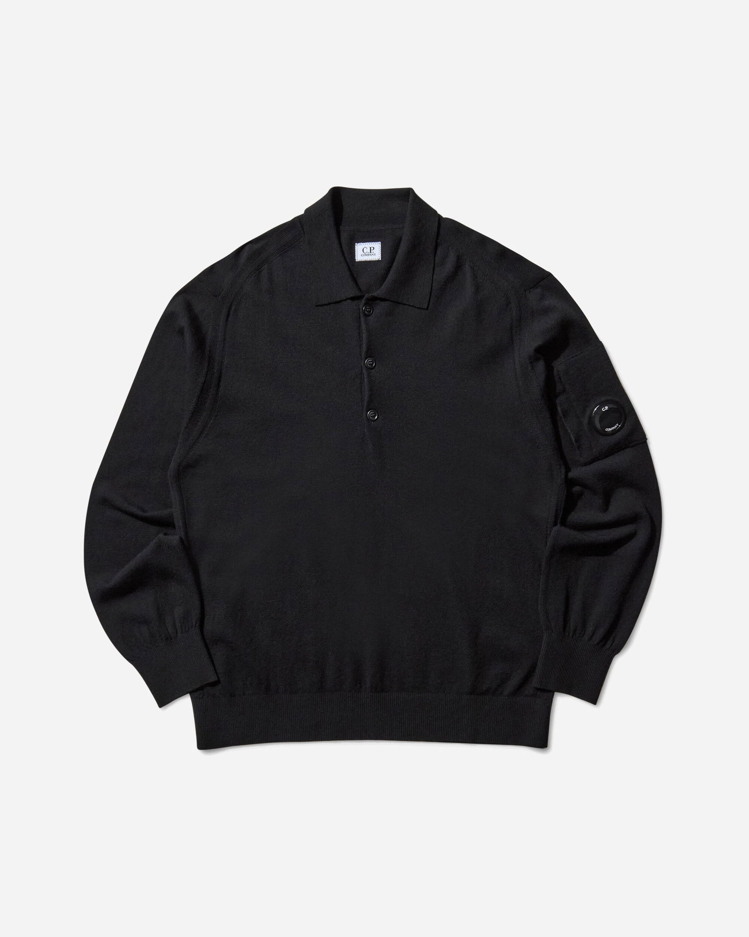 Sveter C.P. Company Merino Wool Polo Knit Sweater Čierna | 19CMKN038A-005528A 999, 1