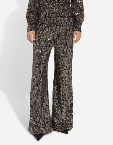 Nohavice Dolce & Gabbana Sequined Wide Leg Pajama Pants Čierna | FTAMPTFLSFGS8450, 3