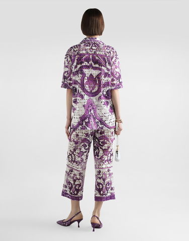 Nohavice Dolce & Gabbana Dolce & Gabbana Majolica-Print Crochet Lace Trousers Fialová | FTDBTTHH5EUIP3TN, 2