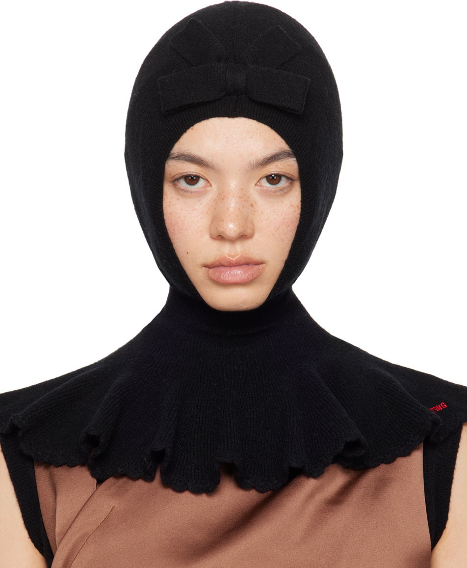 Klobúk SHUSHU/TONG SHUSHU/TONG Knit Cape Balaclava with Bow Čierna | MWDDAC01 RTI068, 0