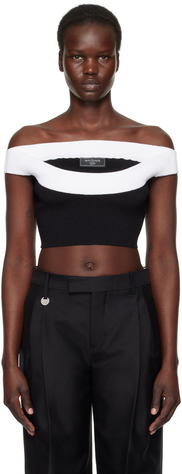Sveter Balmain Balmain Two-Tone Knit Cropped Top Čierna | EF1AA375KH82, 0