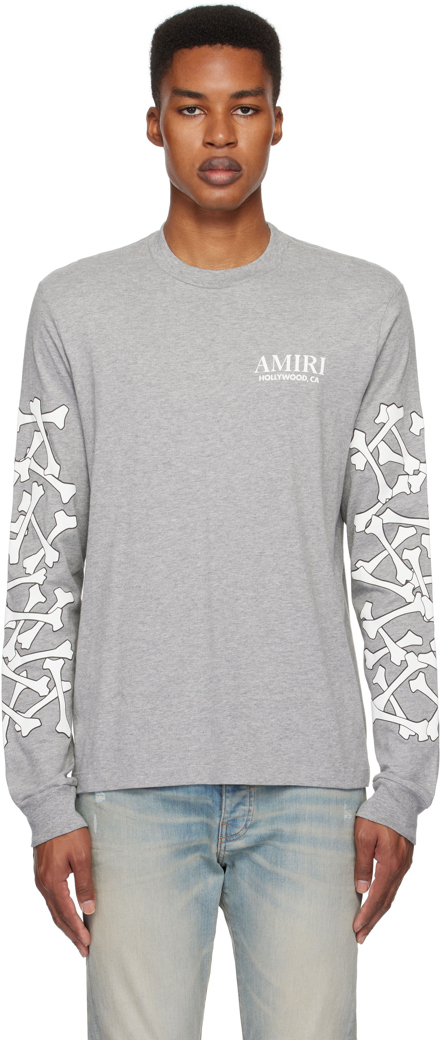 Tričko AMIRI Stacked Bones Graphic Long Sleeve T-Shirt Šedá | AMJYTE1076, 0