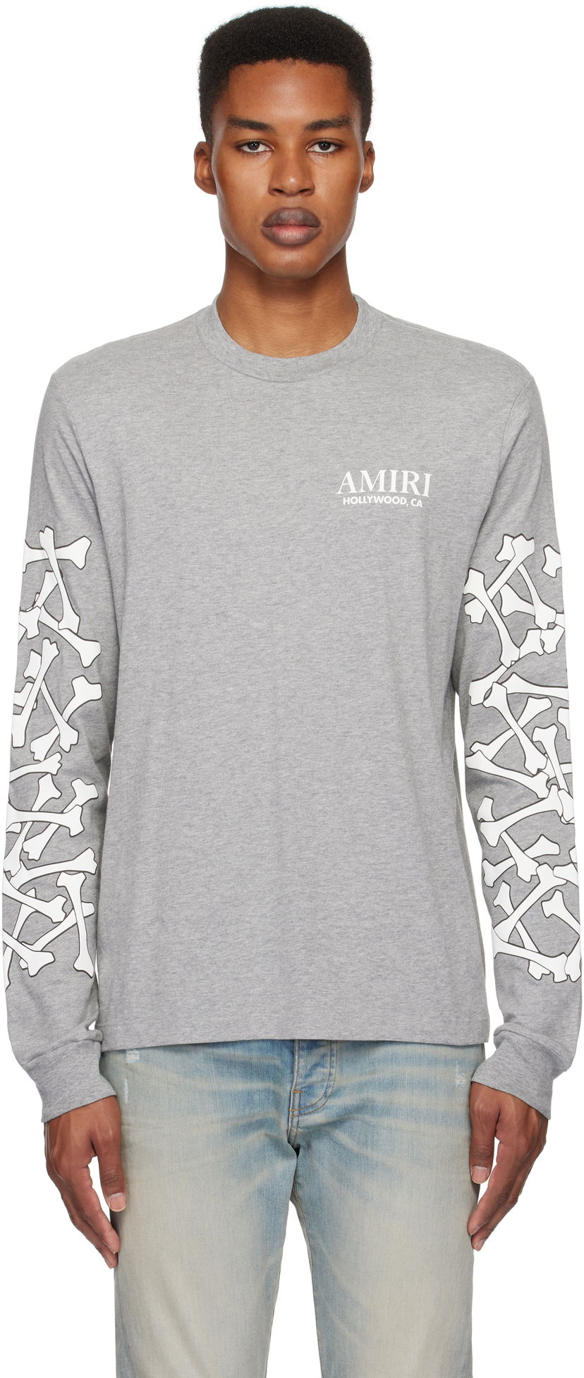 Tričko AMIRI Stacked Bones Graphic Long Sleeve T-Shirt Šedá | AMJYTE1076