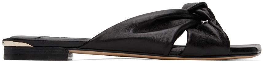 Black Leather Knotted Flat Sandals