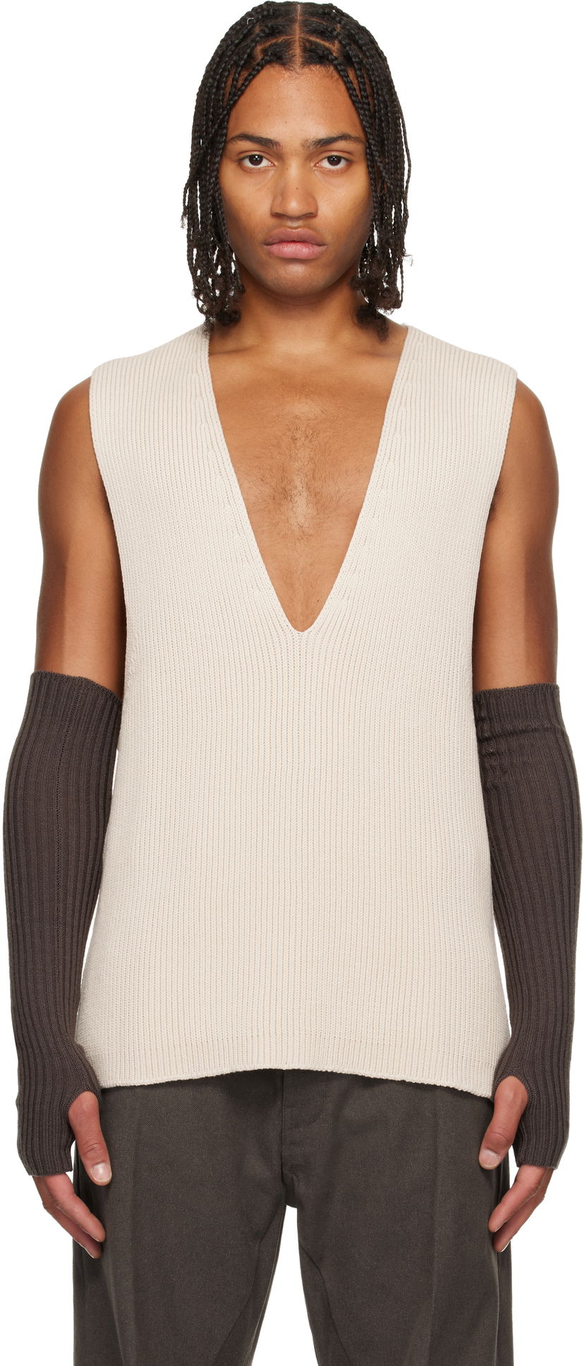 Tielko Rick Owens Concordians V-Neck Rib Knit Tank Vest Béžová | RR02E1683 KWVH
