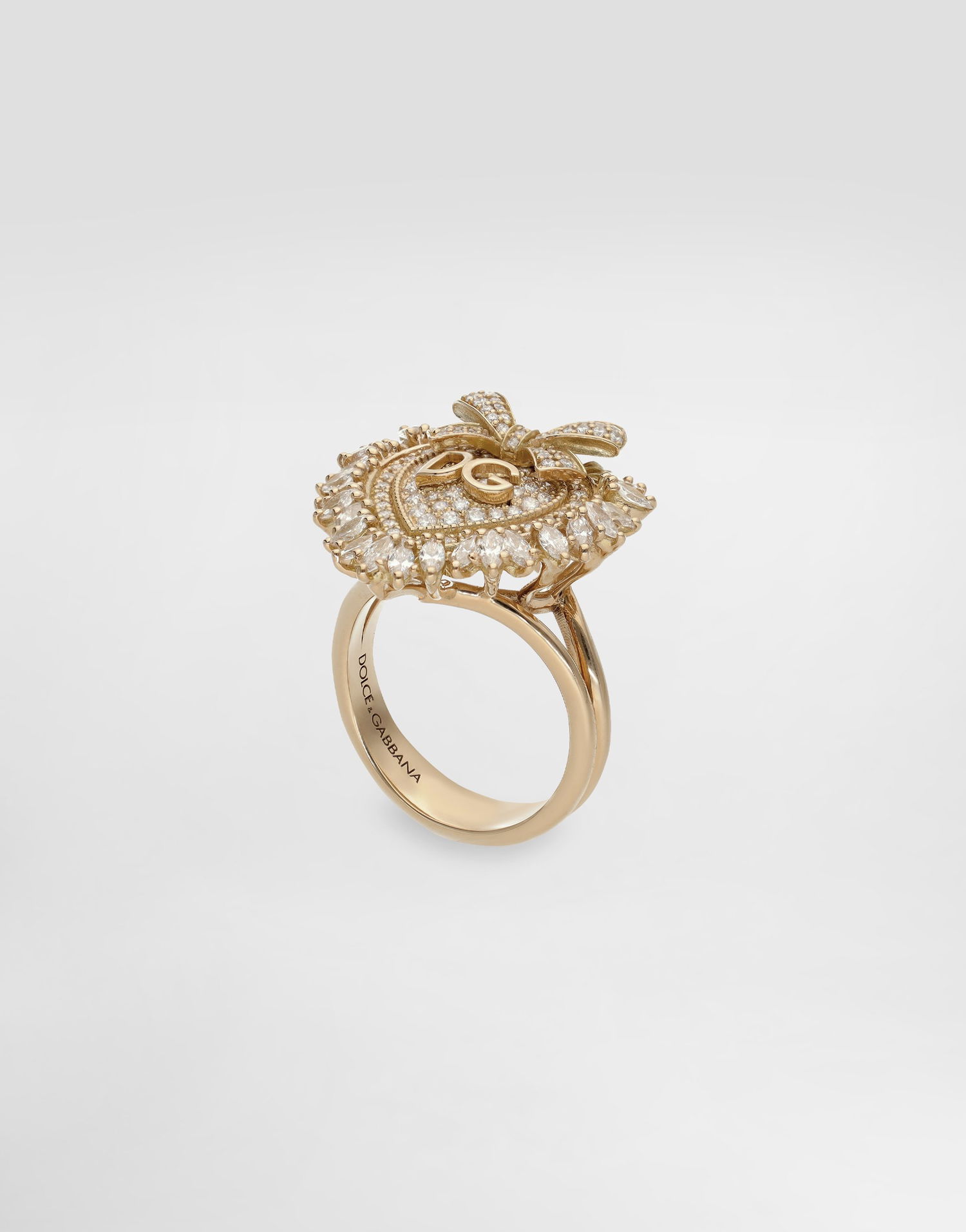 Prsteň Dolce & Gabbana Dolce & Gabbana Devotion Heart Ring with Diamonds and Bow, Size 50 Žltá | WRND1KWYEDWZOO00, 1