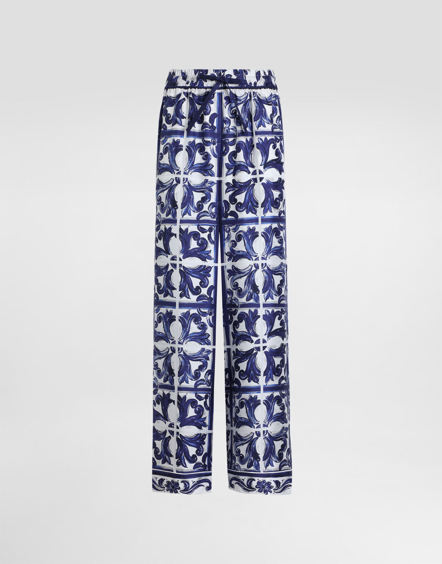 Nohavice Dolce & Gabbana Dolce & Gabbana Majolica-Print Silk Twill Vanity Trousers Modrá | I3J36WHI1S5HB5DQ, 0