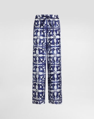 Nohavice Dolce & Gabbana Dolce & Gabbana Majolica-Print Silk Twill Vanity Trousers Modrá | I3J36WHI1S5HB5DQ, 0