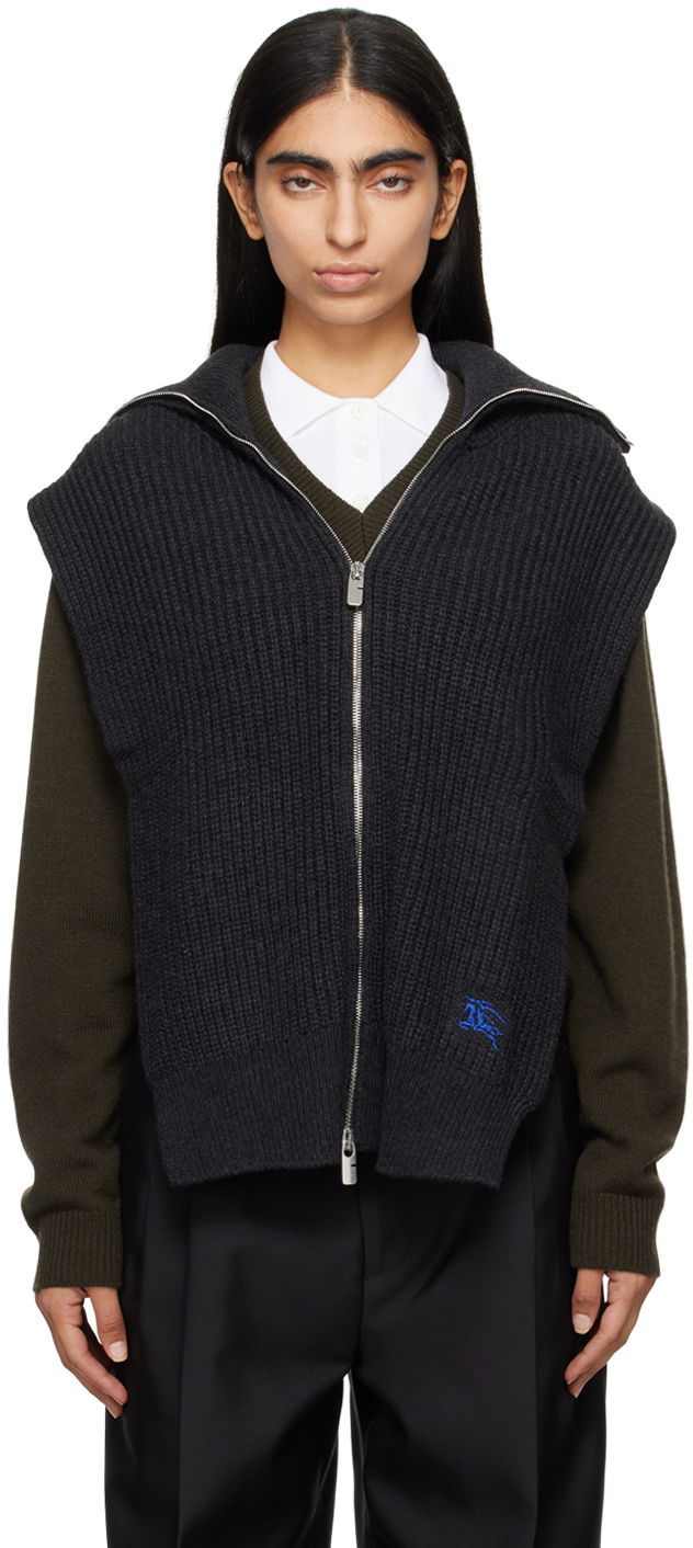 Sveter Burberry Cashmere Zip Vest Šedá | 8093980