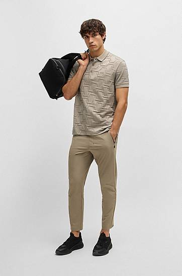 Polo tričko BOSS BOSS Relaxed-Fit Quilted Mercerized Cotton Polo Shirt Béžová | 50533239, 1