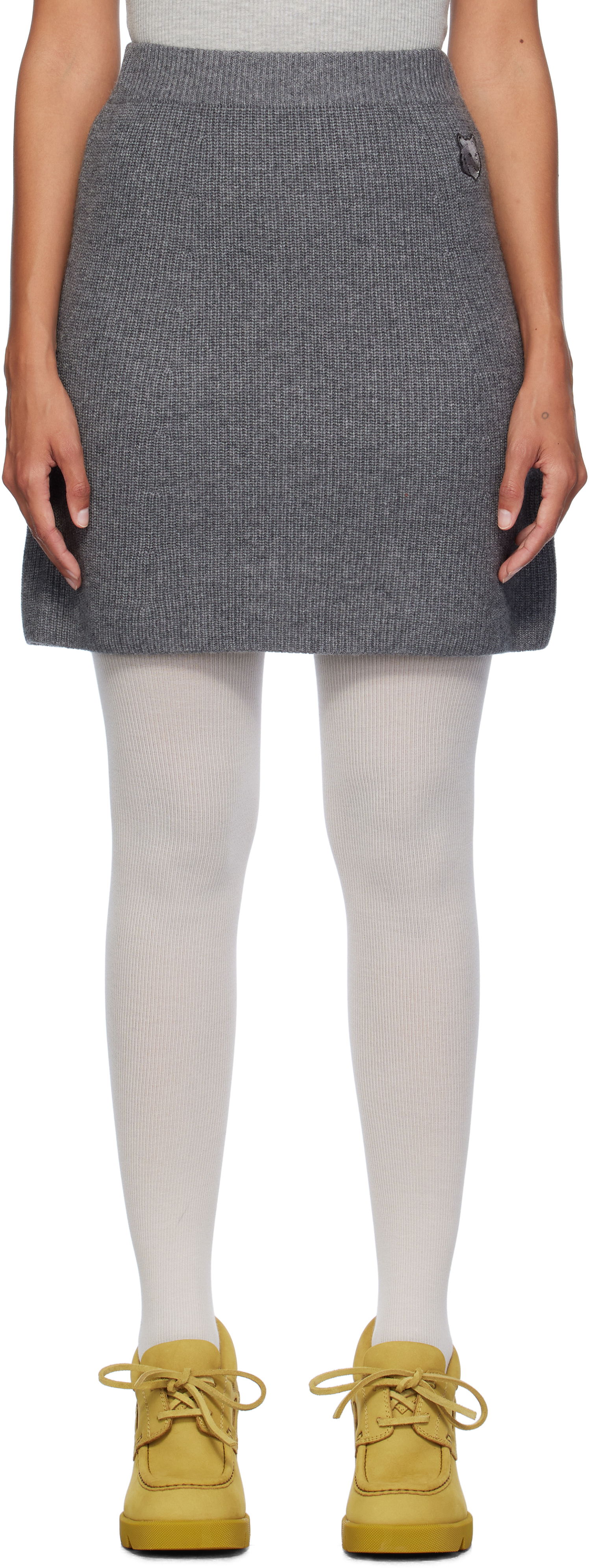 Sukňa MAISON KITSUNÉ Ribbed Miniskirt Šedá | NW01514KT1093, 0