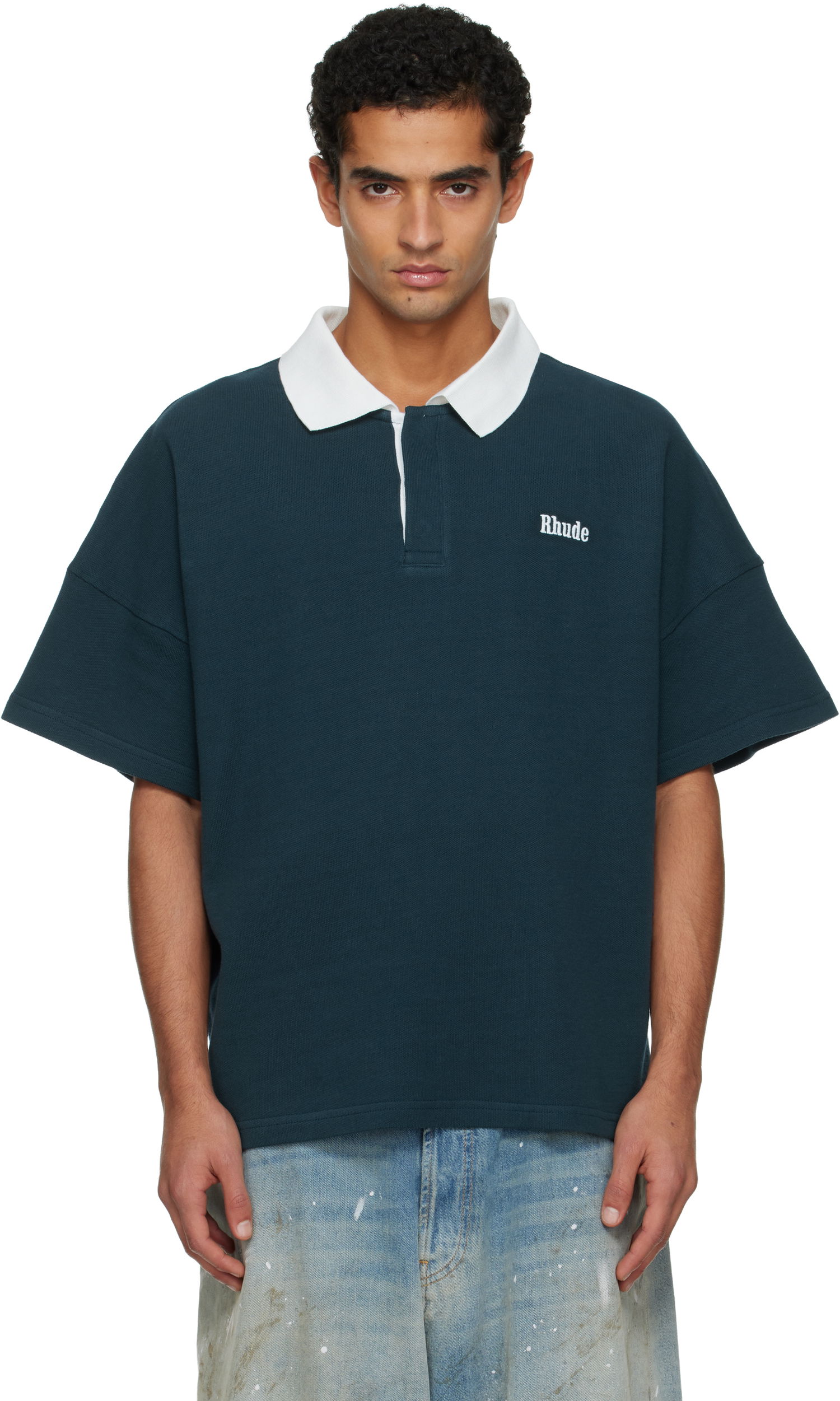 Polo tričko Rhude Piqué Relaxed-Fit Short Sleeve Polo Shirt Navy | RHFW25PO01012, 0