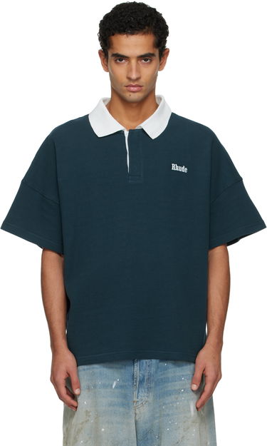 Polo tričko Rhude Piqué Relaxed-Fit Short Sleeve Polo Shirt Navy | RHFW25PO01012, 0