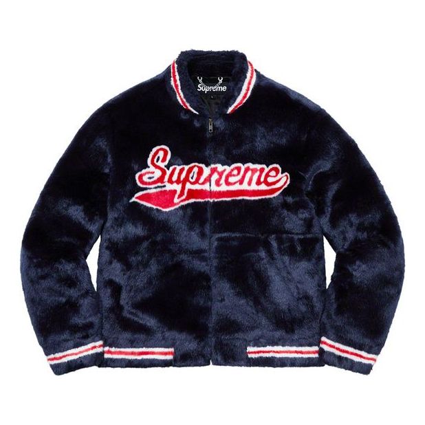 Bomber bunda Supreme Faux Fur Varsity Jacket Navy | SUP-SS20-026