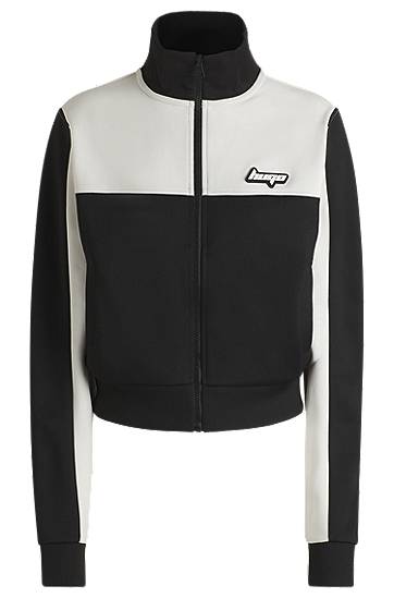 Bunda BOSS Retro Zip-Up Sweatshirt with Color-Blocking Čierna | 50537054, 0