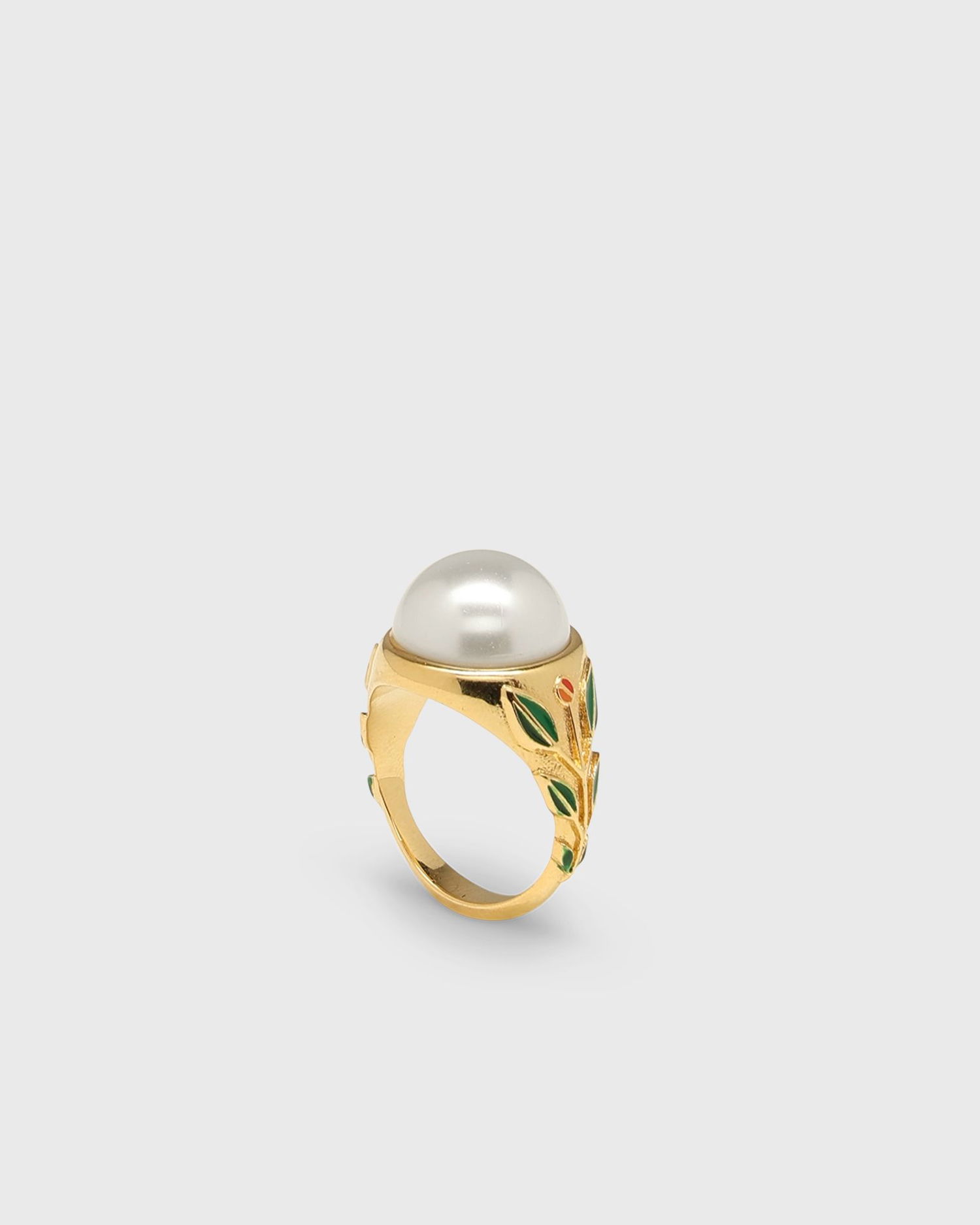 Prsteň Casablanca Pearl Gold-Tone Ring with Enamel Leaves Metalická | APF25-JW-088-01, 0