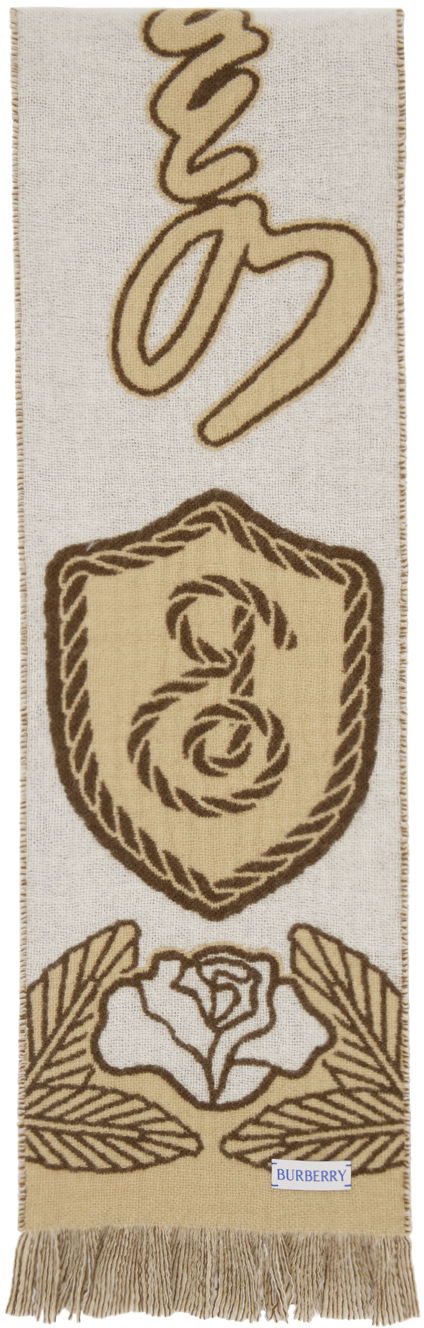 Beige 'B' Shield Graphic Wool & Cashmere Scarf