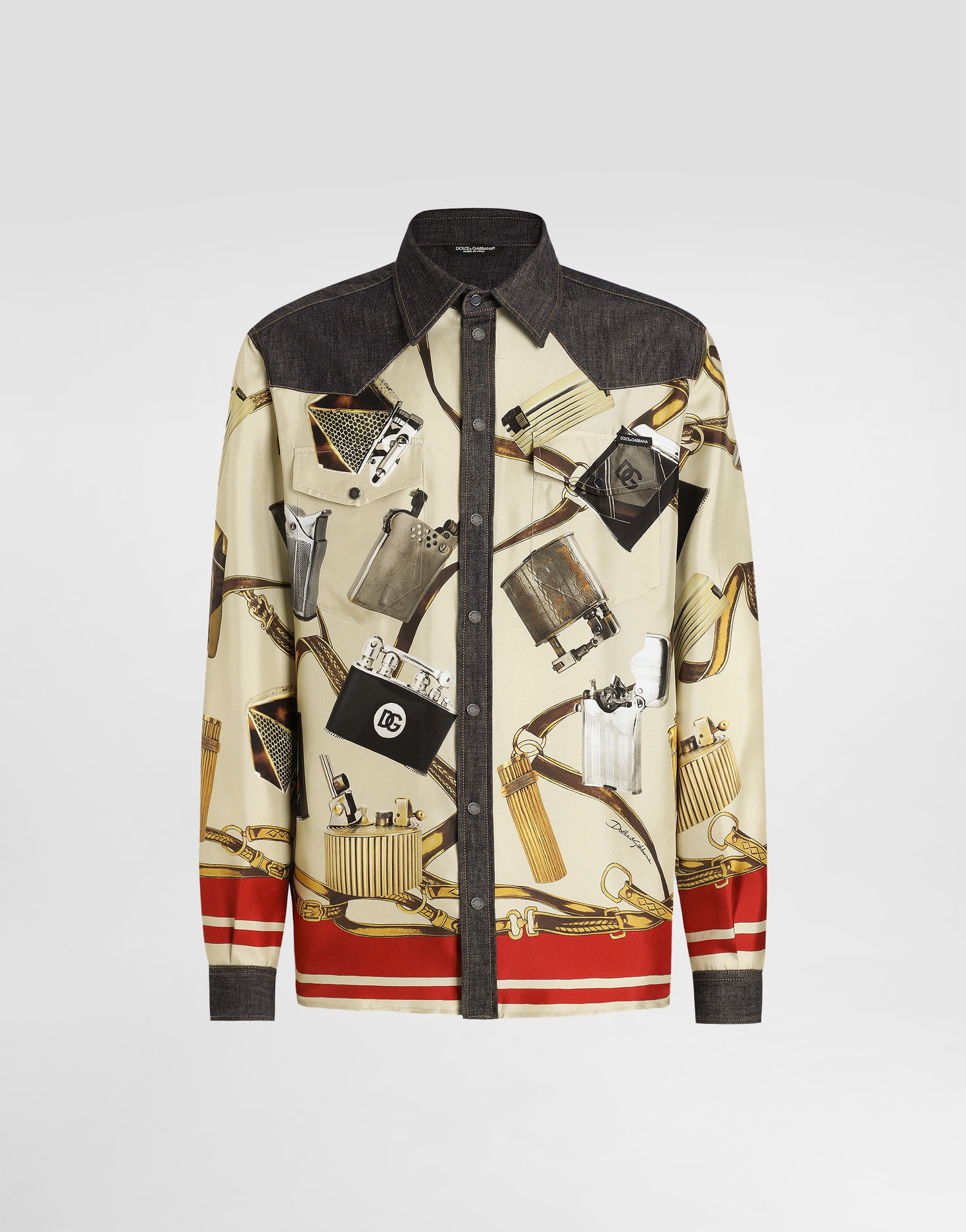 Košeľa Dolce & Gabbana Dolce & Gabbana Silk & Denim Lighter Print Shirt Béžová | G5MO3DG8MD8S9001, 0