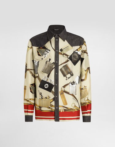 Košeľa Dolce & Gabbana Dolce & Gabbana Silk & Denim Lighter Print Shirt Béžová | G5MO3DG8MD8S9001, 0