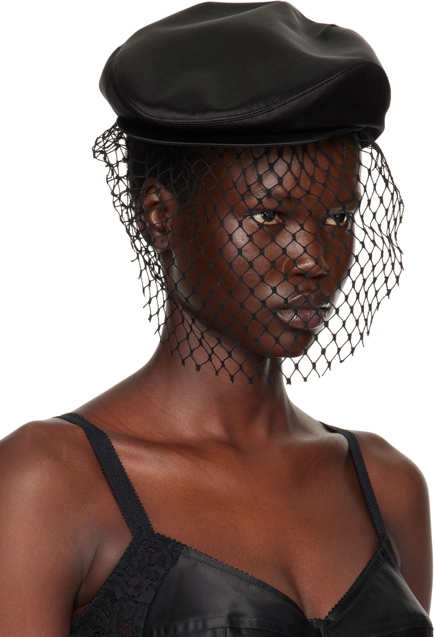 Baretka Dolce & Gabbana Silk Satin Flat Cap with Veil Čierna | FH664A GDCRR, 1