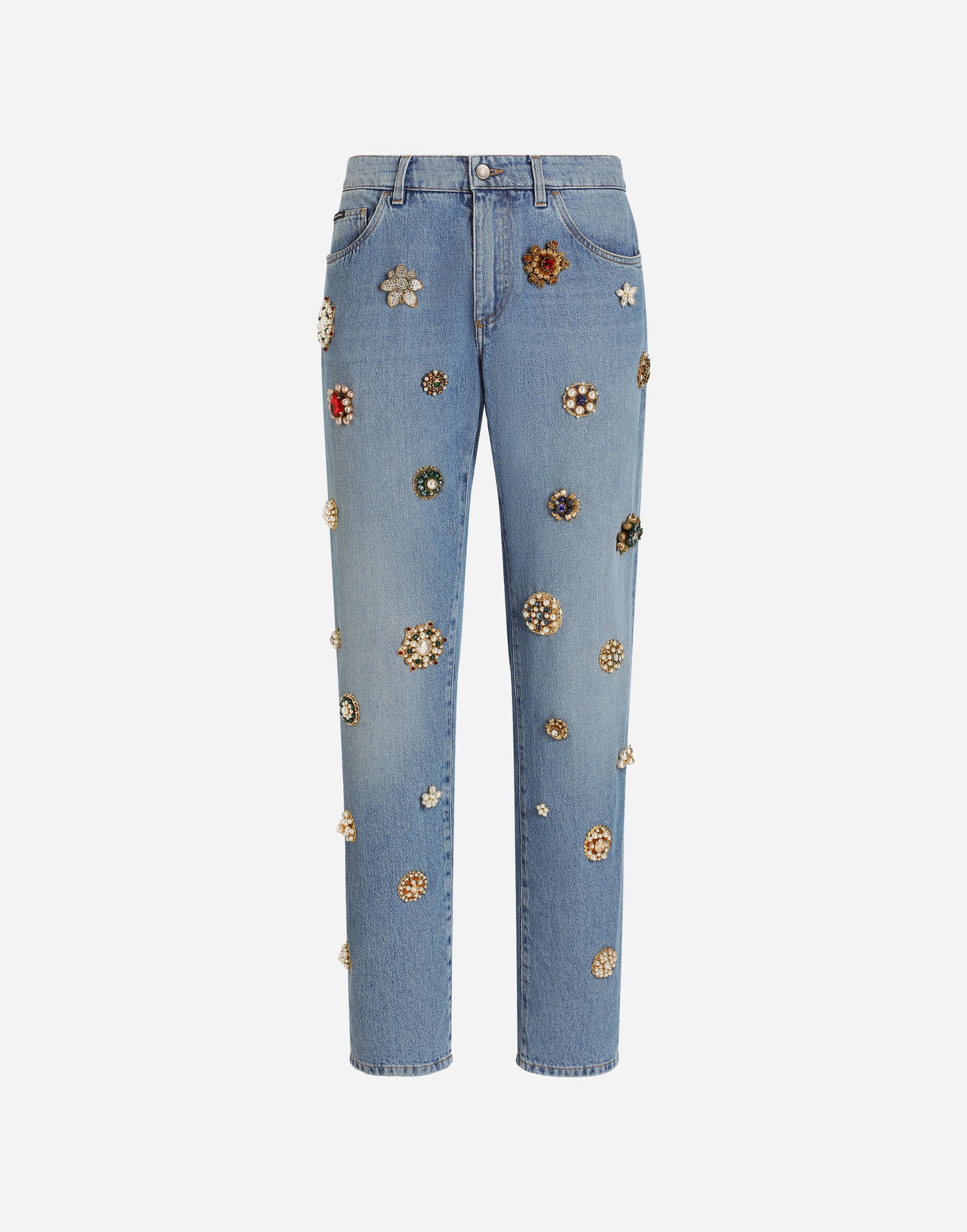 Džínsy Dolce & Gabbana Dolce & Gabbana Classic Cotton Jeans with Bejeweled Details Modrá | GP02XZG8MG1S9001, 0