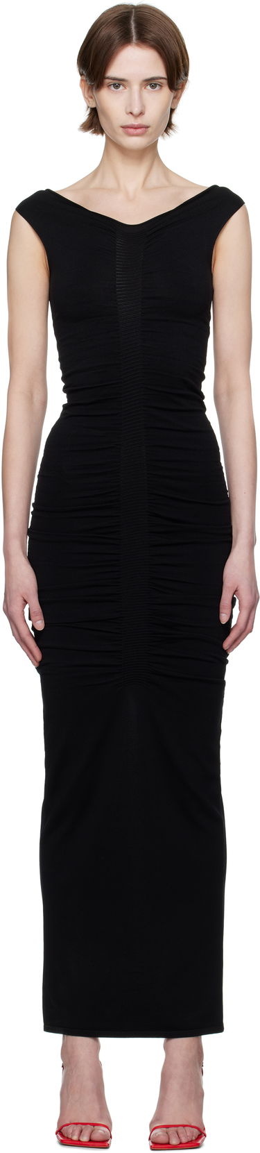 Šaty Alexander Wang Alexander Wang Ruched Wide V-Neck Maxi Dress Čierna | 1KC1256080, 0
