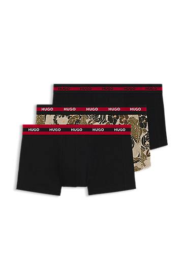 Boxerky BOSS HUGO Three-Pack of Stretch-Cotton Trunks with Logo Waistbands Čierna | 50545668