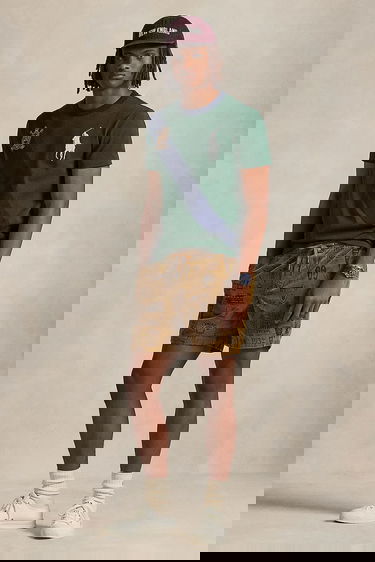 Tričko Polo by Ralph Lauren Polo Rider Diagonal Stripe Ringer T-Shirt with Embroidered Crest Zelené | 710P00092, 2