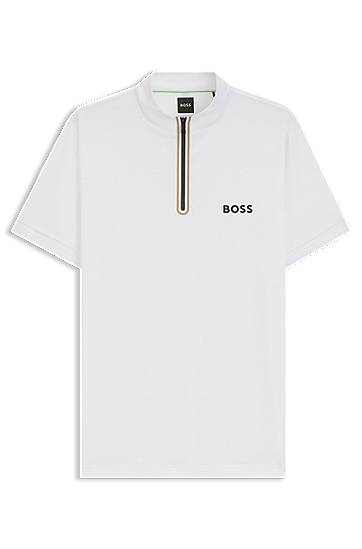 Polo tričko BOSS BOSS Active Zip-Neck Stretch-Mesh T-Shirt Biela | 50543347