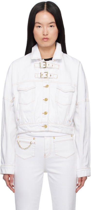 Bunda GANNI GANNI Pin-Buckle Cropped Denim Jacket Biela | J1658, 0