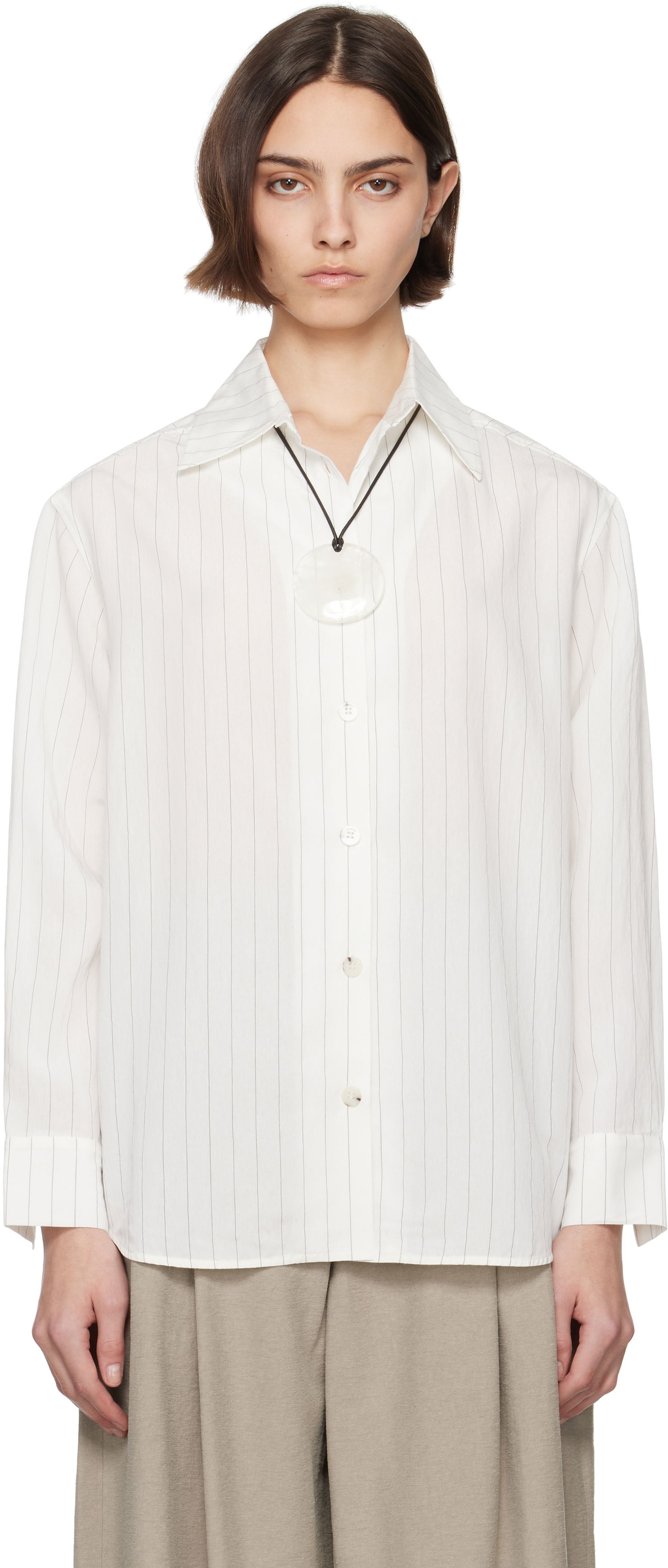 Košeľa Nanushka Nanushka Fryda Pinstriped Button-Down Shirt Biela | NW25SSTP26400, 0