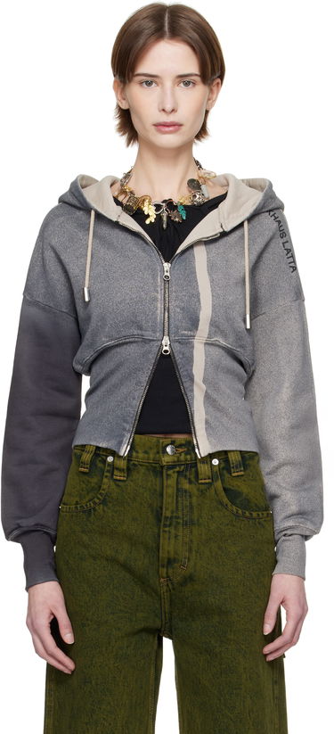 Mikina Eckhaus Latta Eckhaus Latta Snatched Zip-Up Hoodie Šedá | 4000-EL-PS25-S -, 0