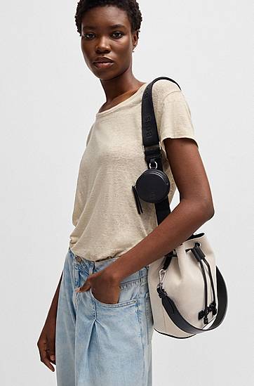 Taška cez rameno BOSS BOSS Textured Bucket Bag with Faux-Leather Pouch Béžová | 50541492, 1